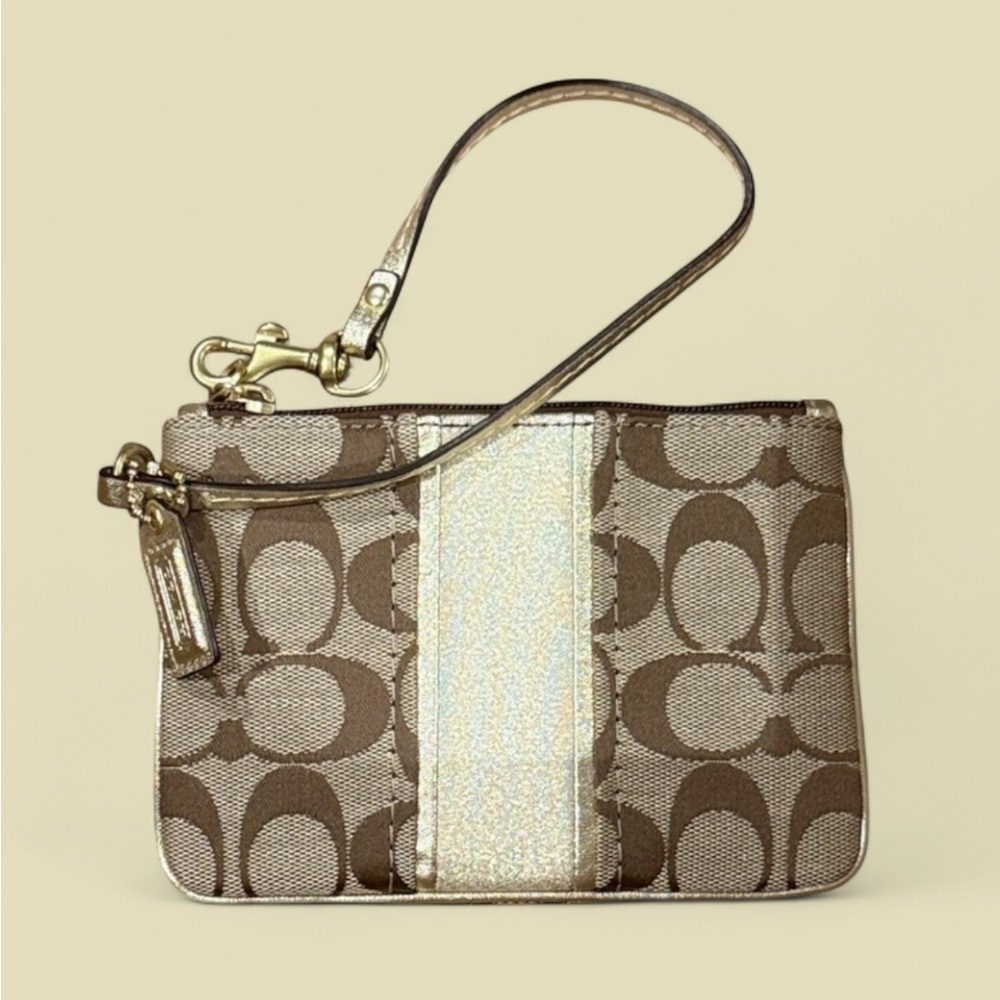 Coach Signature Brown & Gold Wristlet (with Hang Tag)(EUC)